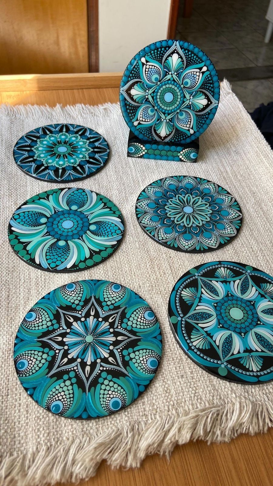 Mandala tea coaster blue (set of 6)