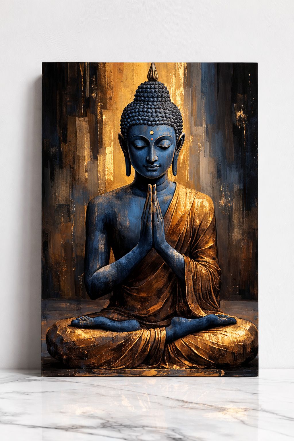 Golden blue textured buddha painting